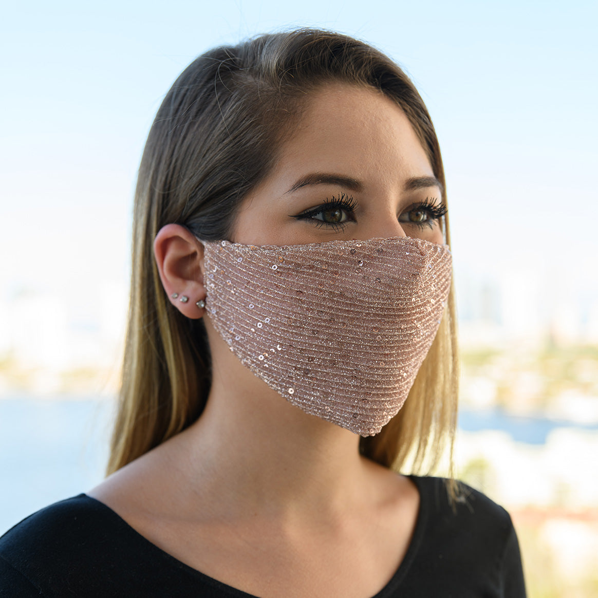 Rose Gold Sequin Mask
